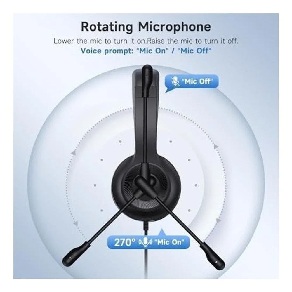 AOC USB Wired Headset Noise Cancelling Rotating Microphone Black PC Mac